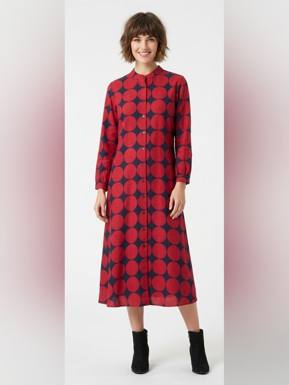 UNIQLO x Marimekko Red Black Polka Dot Shirt Dress Kids Size 13 XL